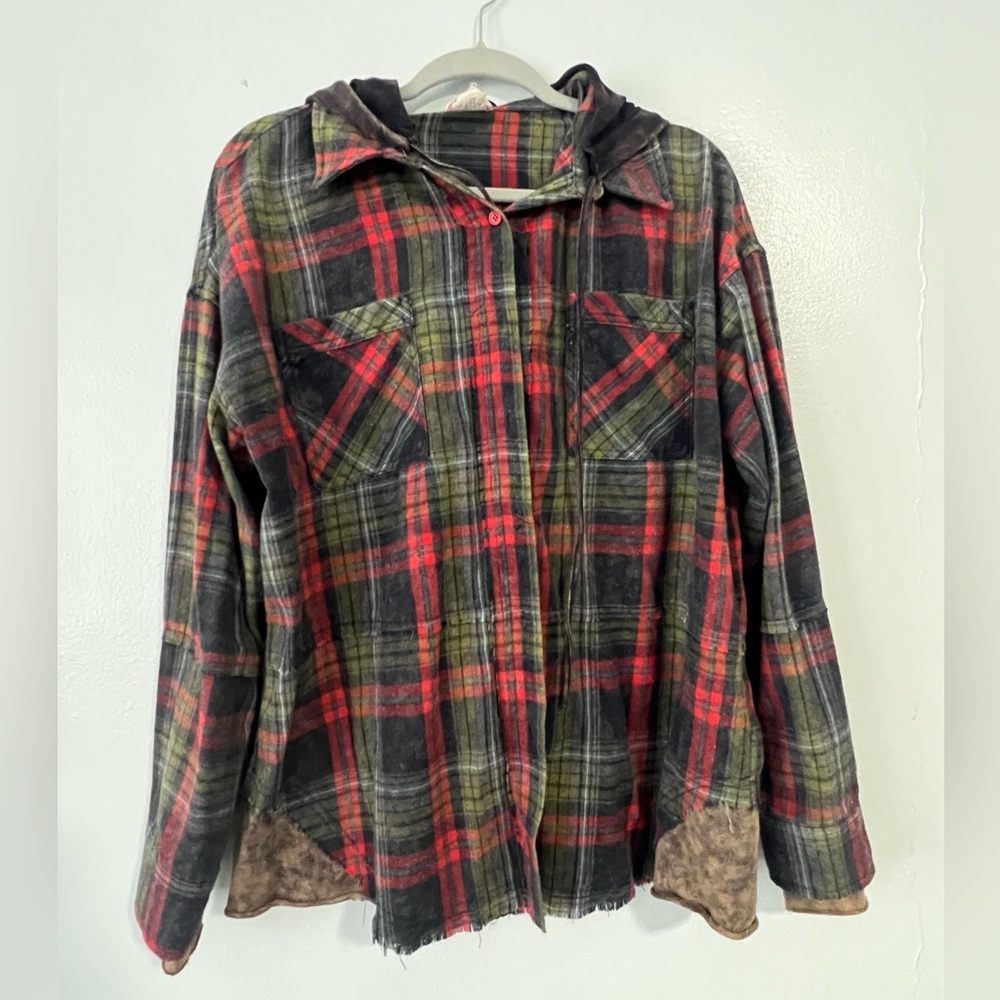 BiBi size small hooded flannel with tie dye accents